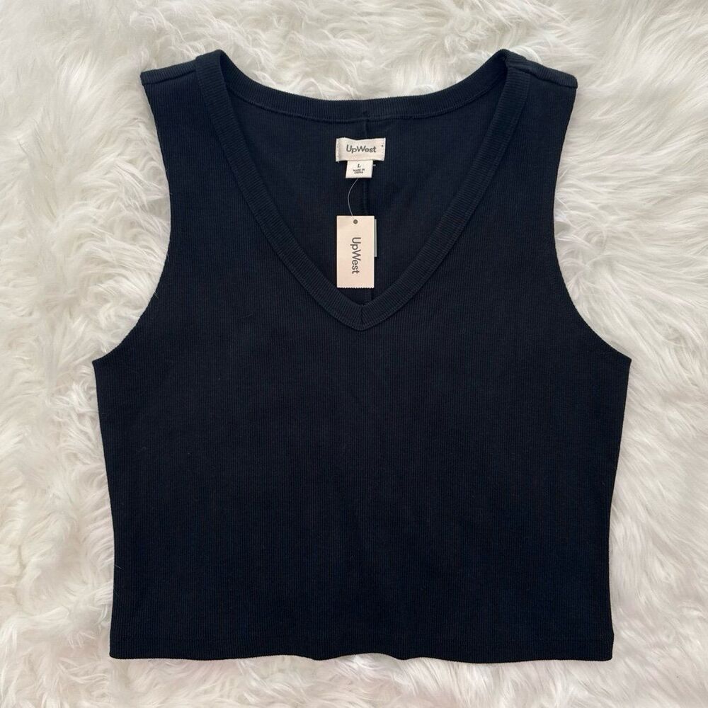UpWest Ribbed V-Neck Tank Top Black Size Large